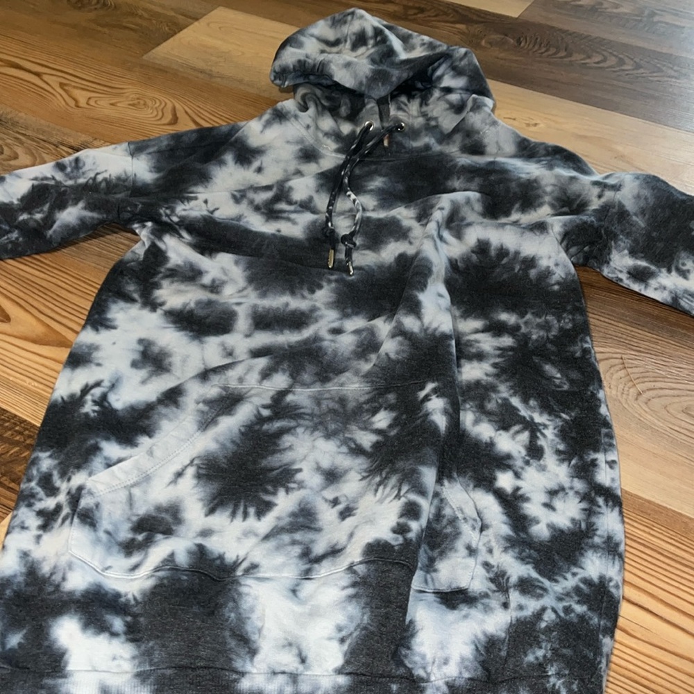Grey tie dye hoodie dress with pouch pocket